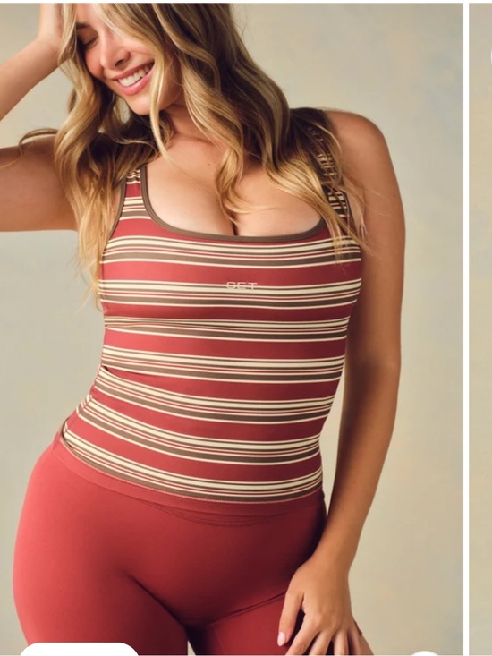 SET Active Tops - Set Active Sportbody Sporty Stripe Scoop Tank Sweet Tea Medium BNWT SOLD OUT Gym